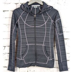 ATHLETA Striped Strength Hoodie Running Jacket Pockets Quick Dry Outdoor Medium